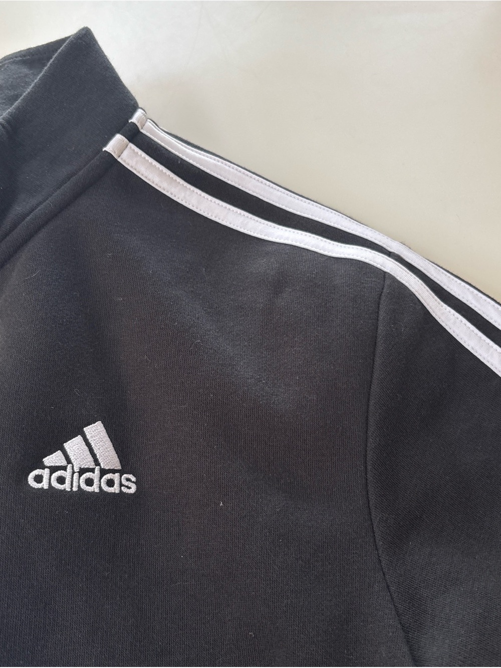 adidas Black Quarter-Zip Pullover with White Stripes - Picture 7 of 9